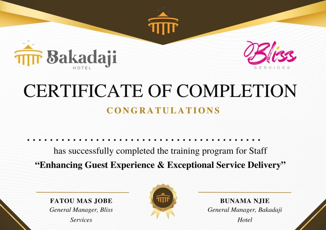Bakadaji Training Certificate Staff, Operations & Management